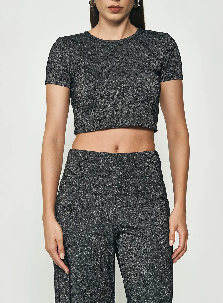 Blusa Cropped Slim Metalizada Preto 1