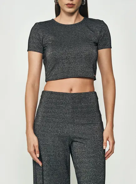 Blusa Cropped Slim Metalizada