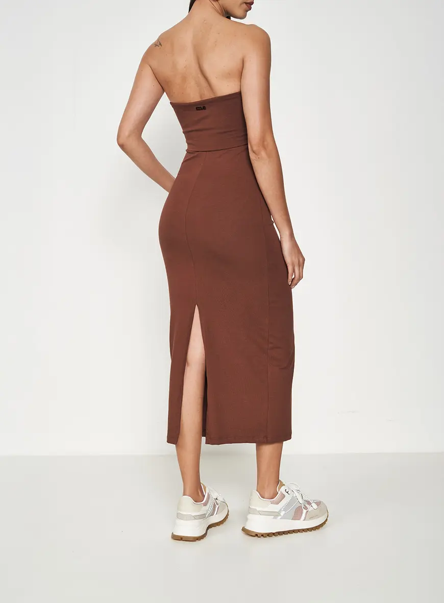 Vestido Midi Decote Com Dobra Marrom 2