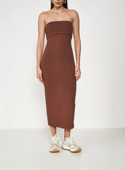 Vestido Midi Decote Com Dobra