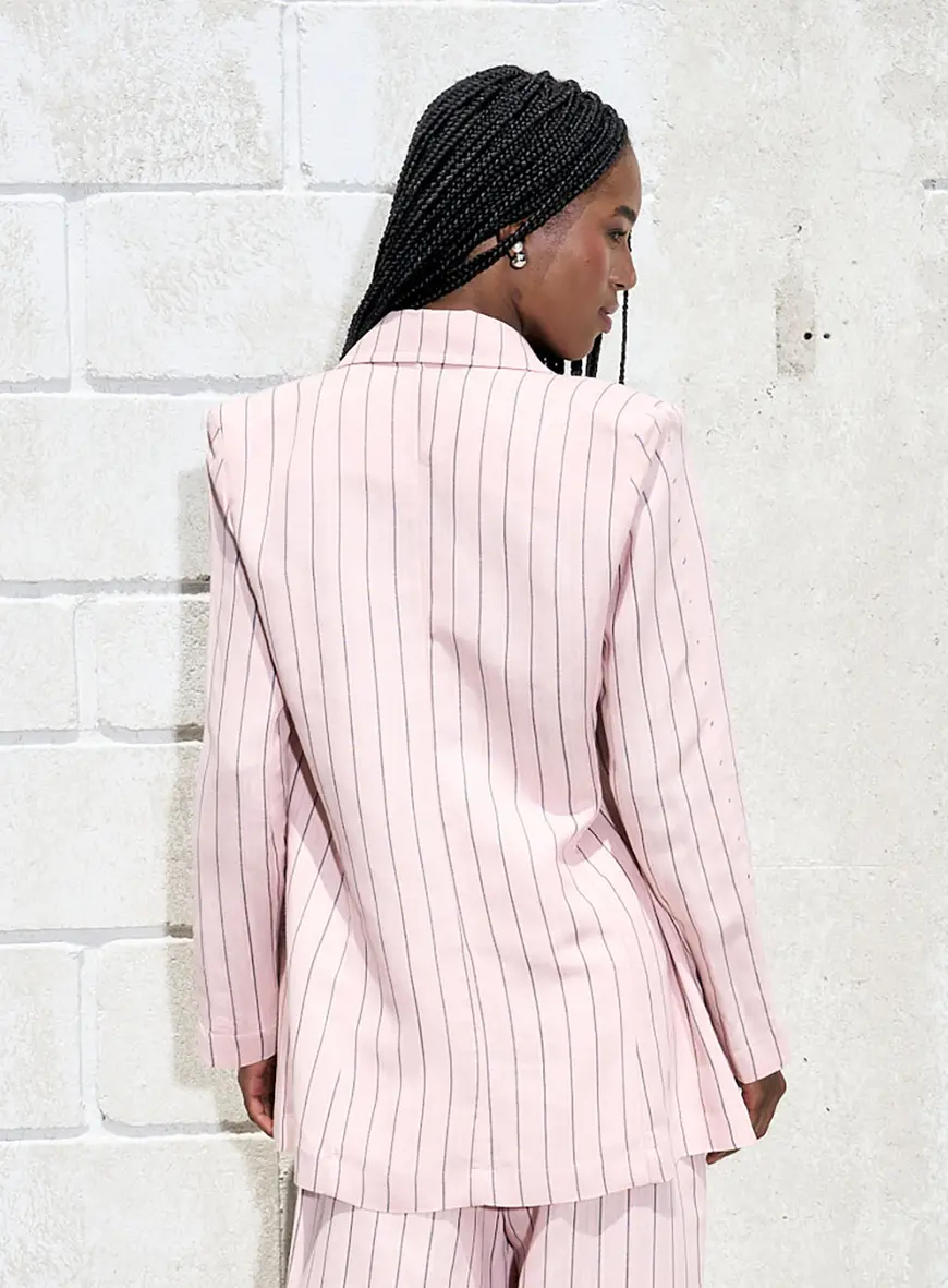 Blazer Linho Listrado Rosa 4
