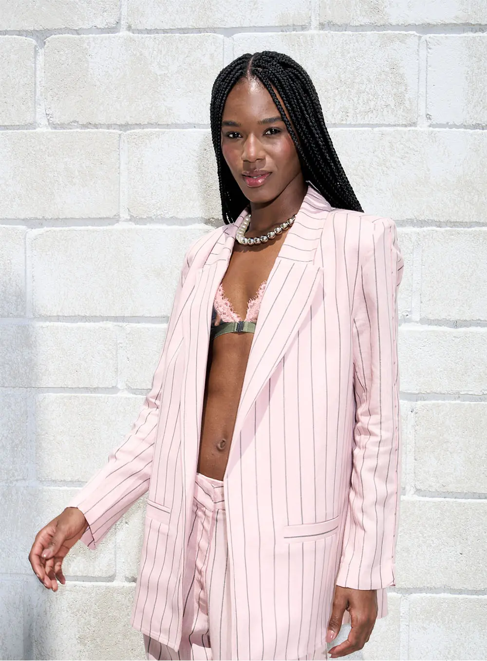 Blazer Linho Listrado Rosa 1