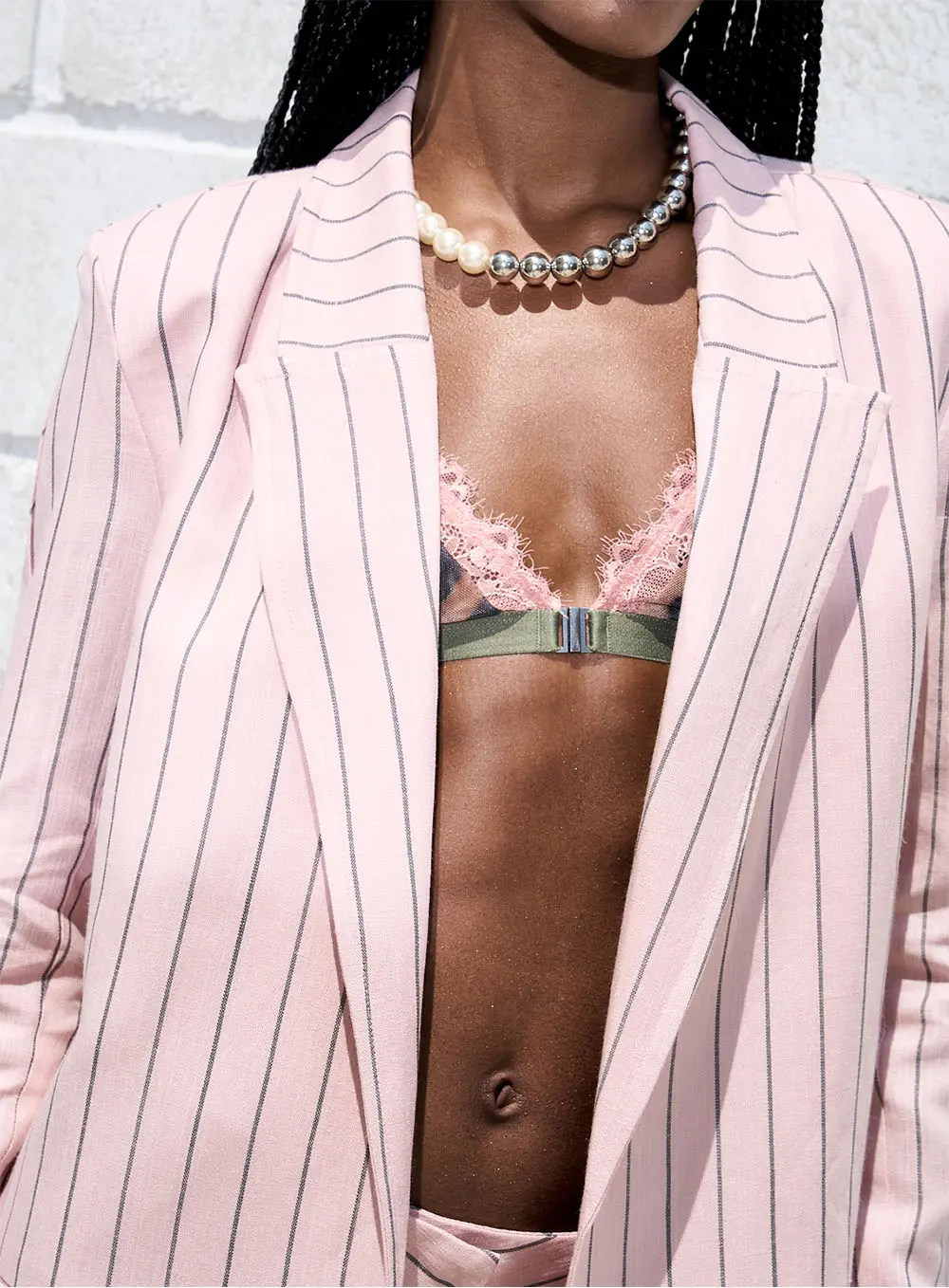Blazer Linho Listrado Rosa 3