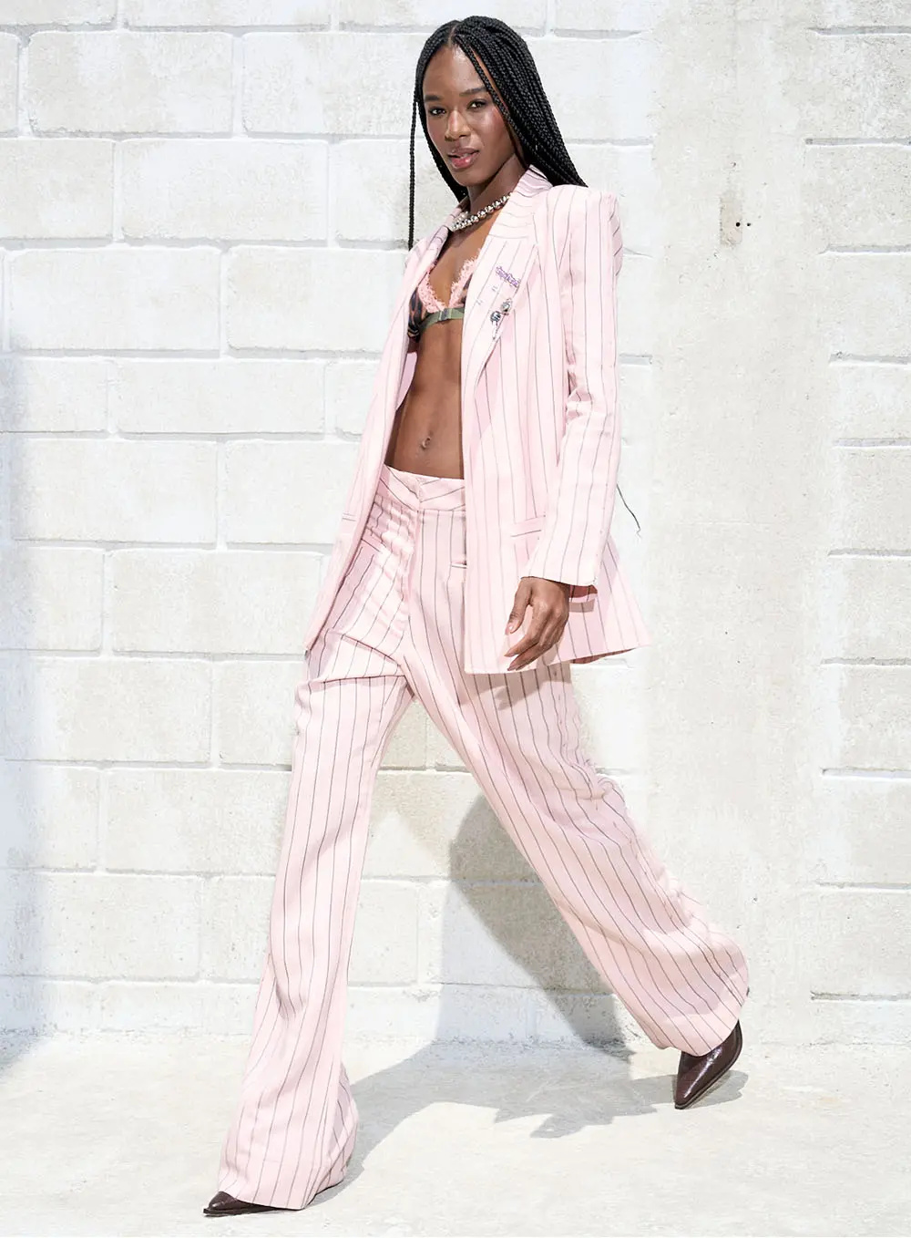 Blazer Linho Listrado Rosa 5