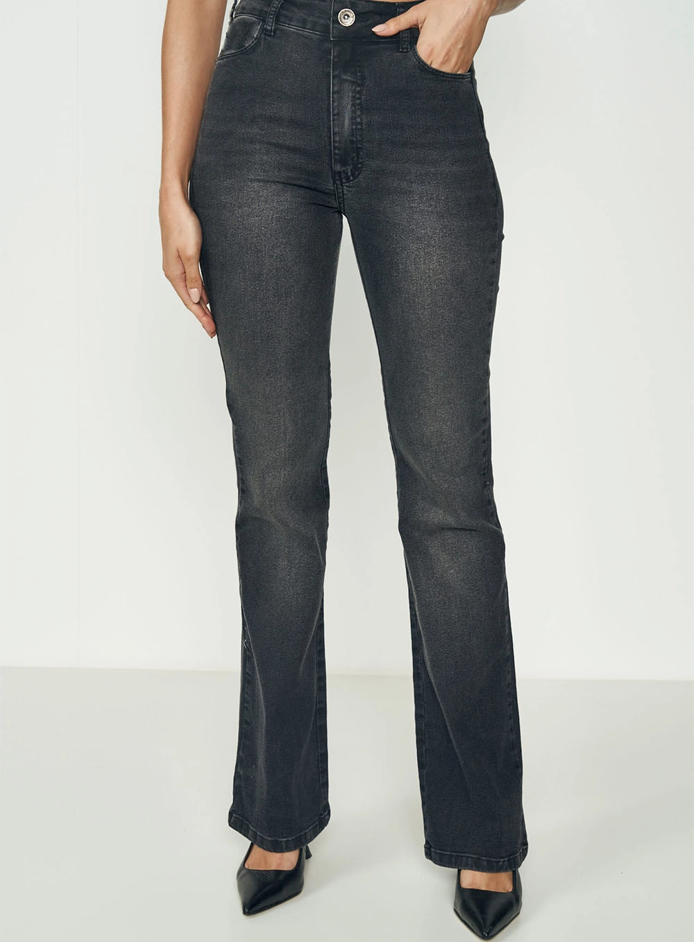 Calça Jeans Bruna Stretch Flare Indigo Preto