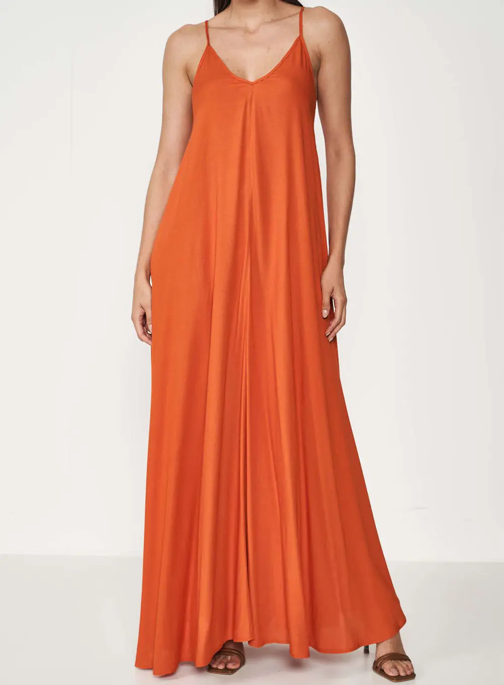 Vestido Longo Comfort Fluído Laranja