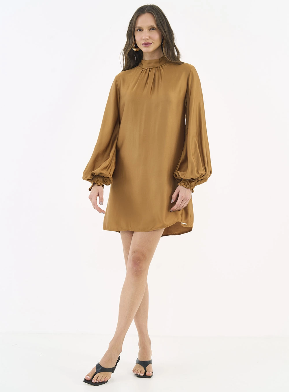 Vestido Manga Longa Comfort Marrom Evermore