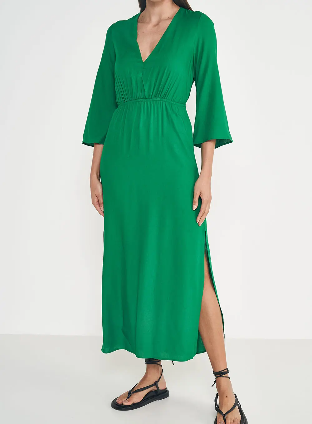 Vestido Midi Com Rrcorte E Fenda Verde Vanity