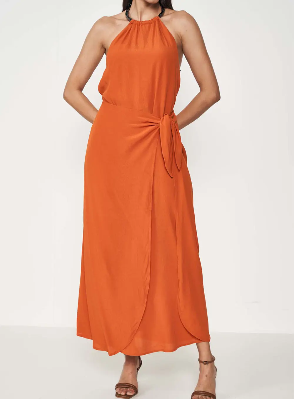 Vestido Longo Com Amarração Laranja