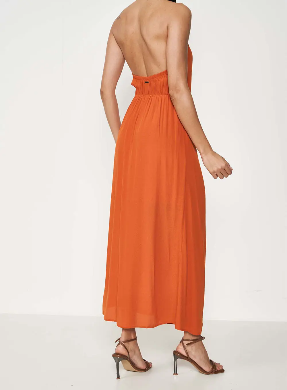 Vestido Longo Com Amarração Laranja