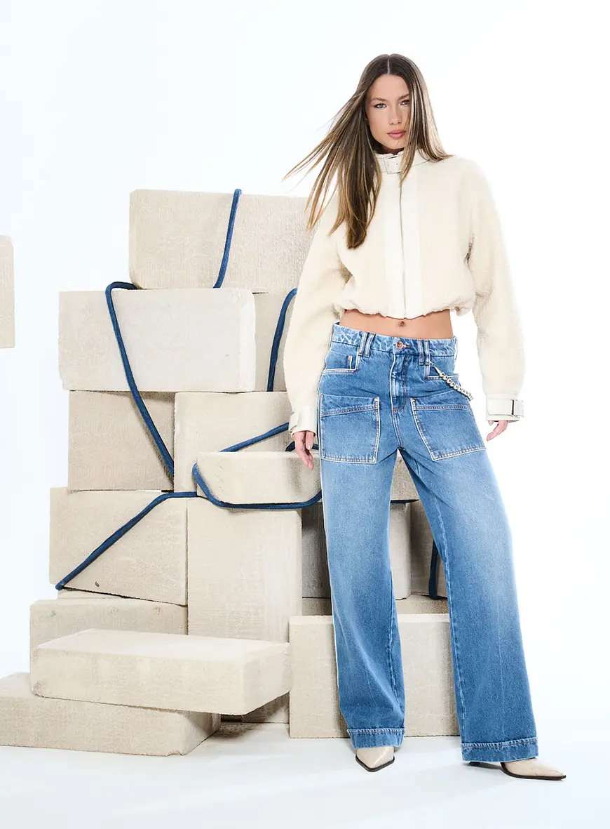Calça Jeans Wide Leg Indigo Com Bolsos Utilitários Índigo 1