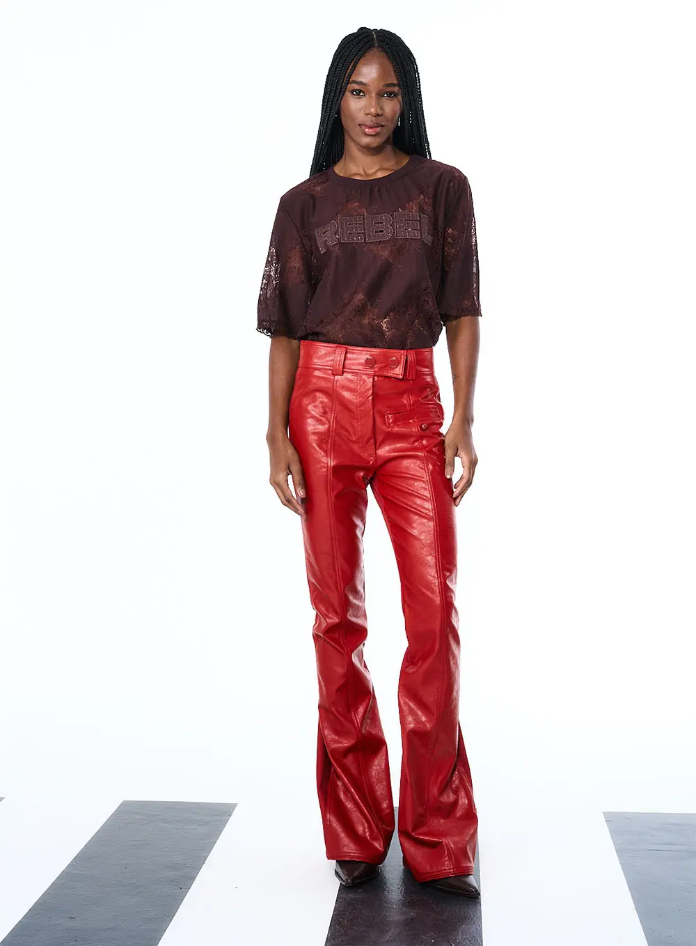 Calça Flare Em Pu Vermelho 1