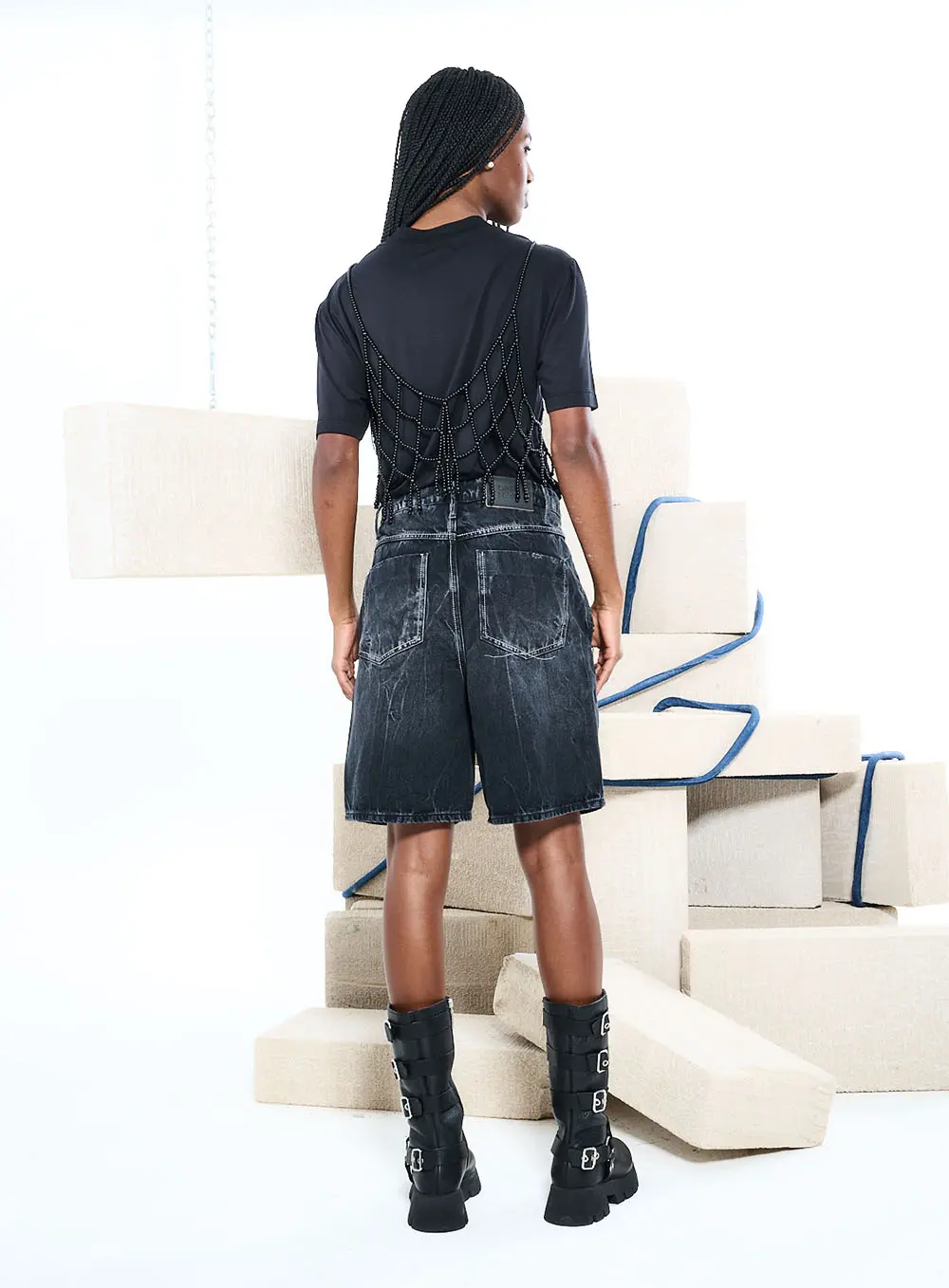 Bermuda Jeans Comfort Indigo Preto 3