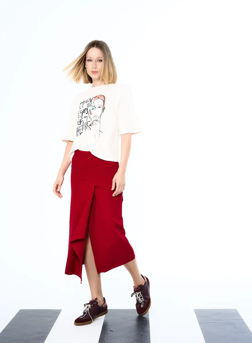 Saia Assimétrica Midi Vermelho 1