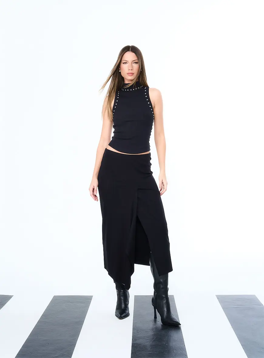 Saia Assimétrica Midi Preto 2