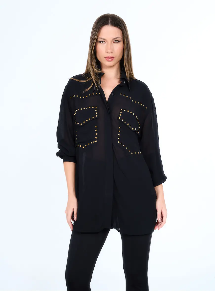 Camisa Com Aplicação Preto 4