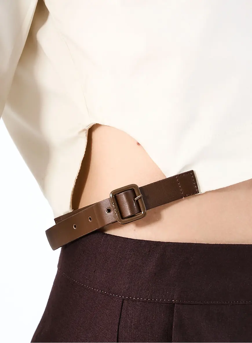 Camisa Cropped Com Detalhe Lateral Bege 3