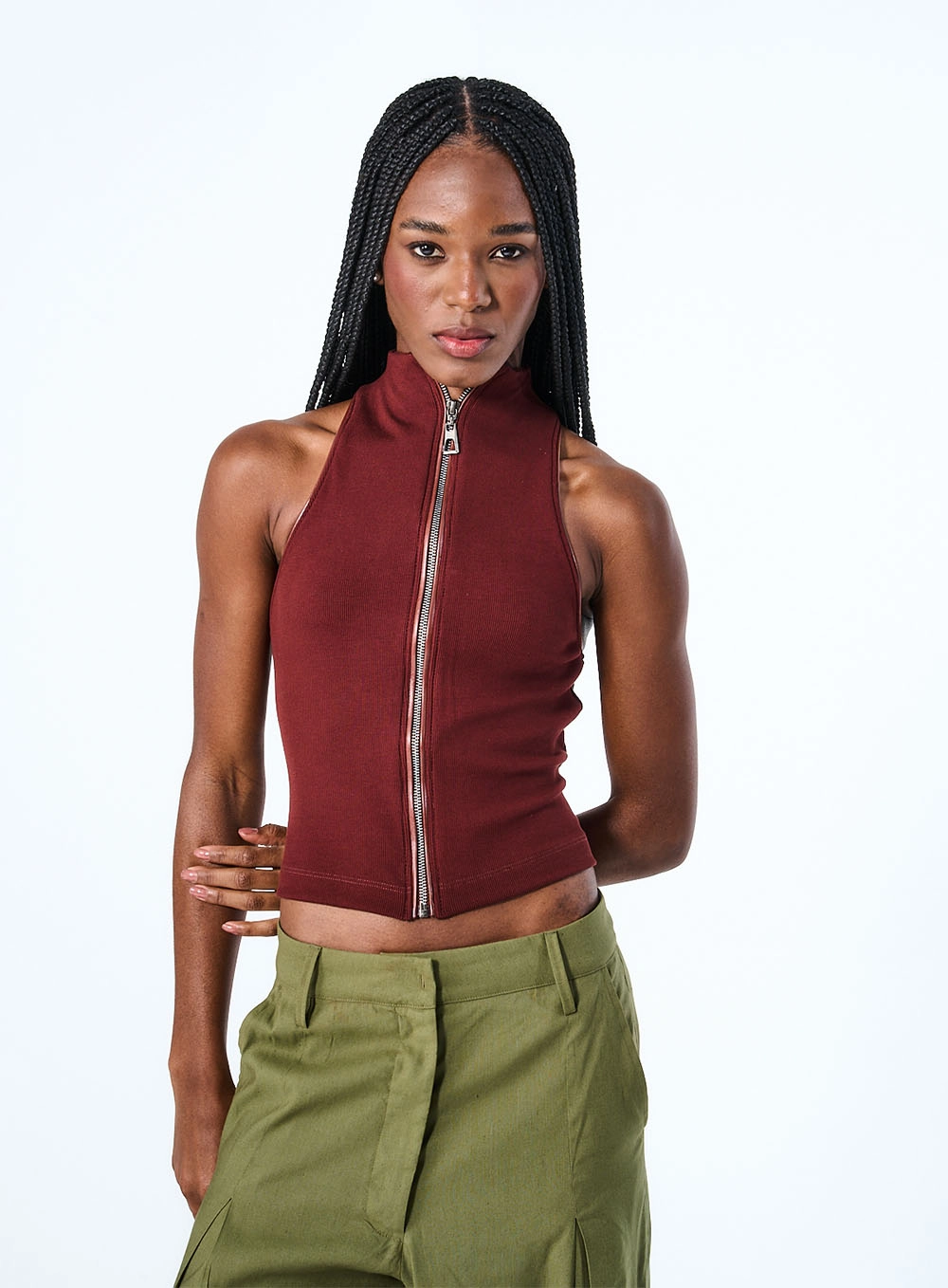 Blusa Gola Alta Com Zíper Marrom 2