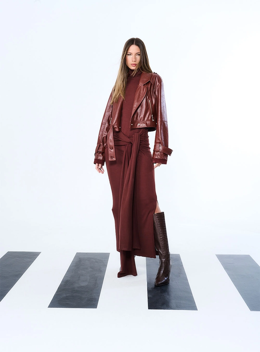 Vestido Longo Halter Com Detalhe Em Amarração Marrom Terracota 2
