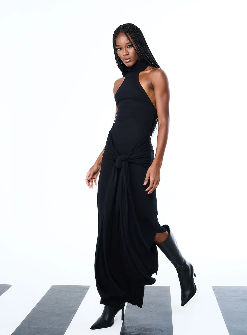 Vestido Longo Halter Com Detalhe Em Amarração Preto 1