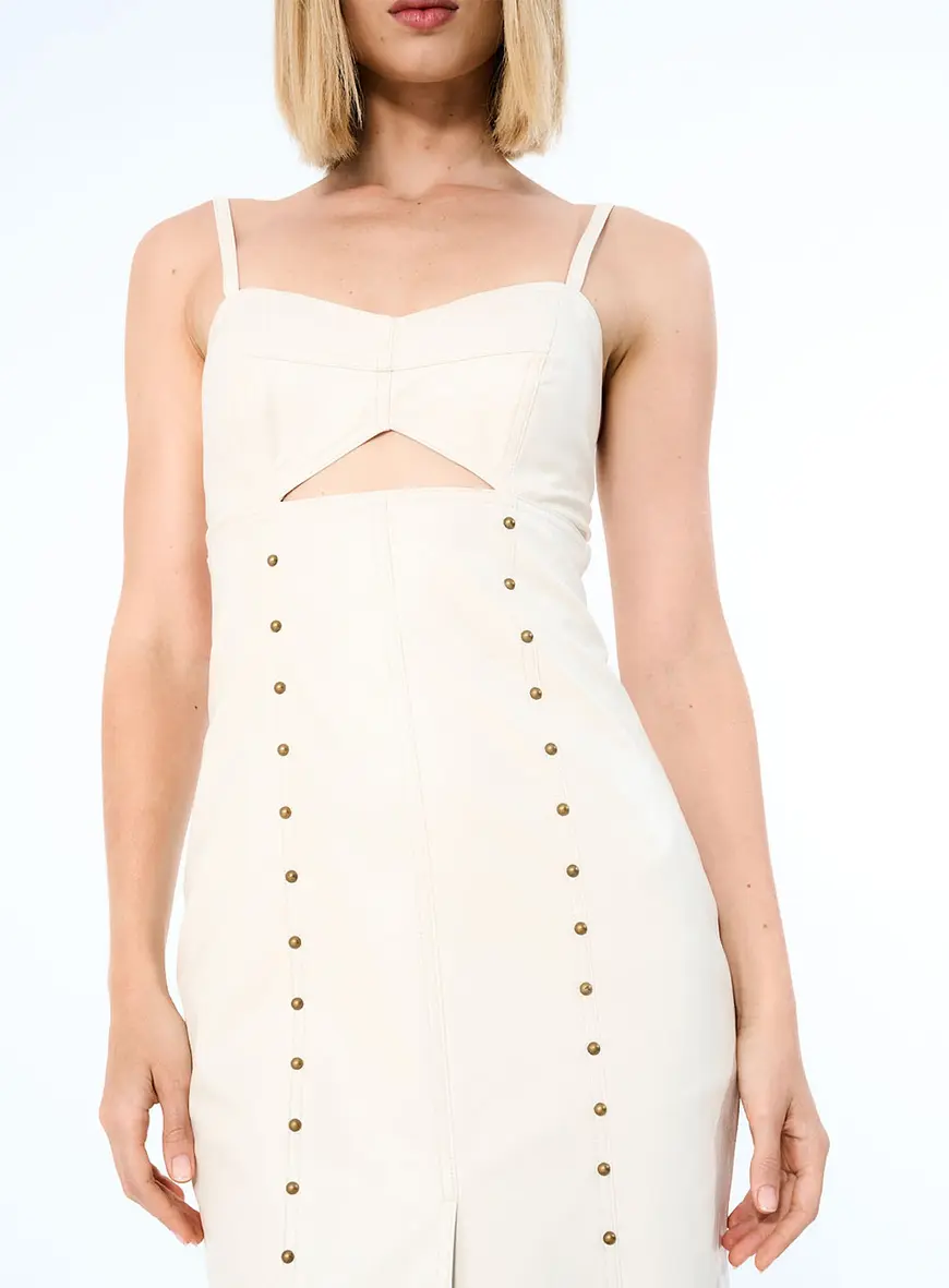 Vestido Com Bordado Manual Metalizado Bege 3