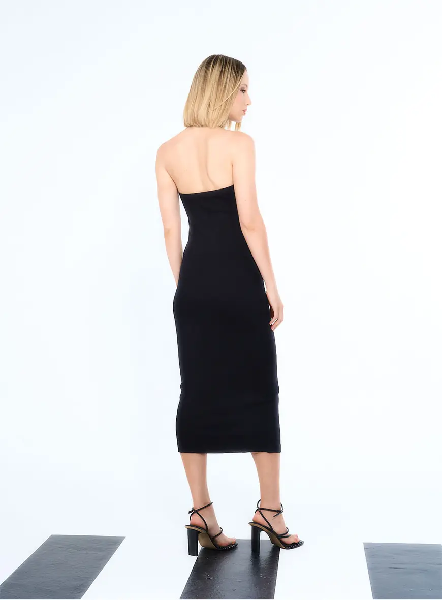 Vestido Tubinho Com Tiras Preto 3