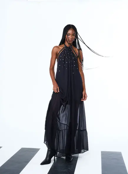 Vestido Halter Longo Com Aplicação