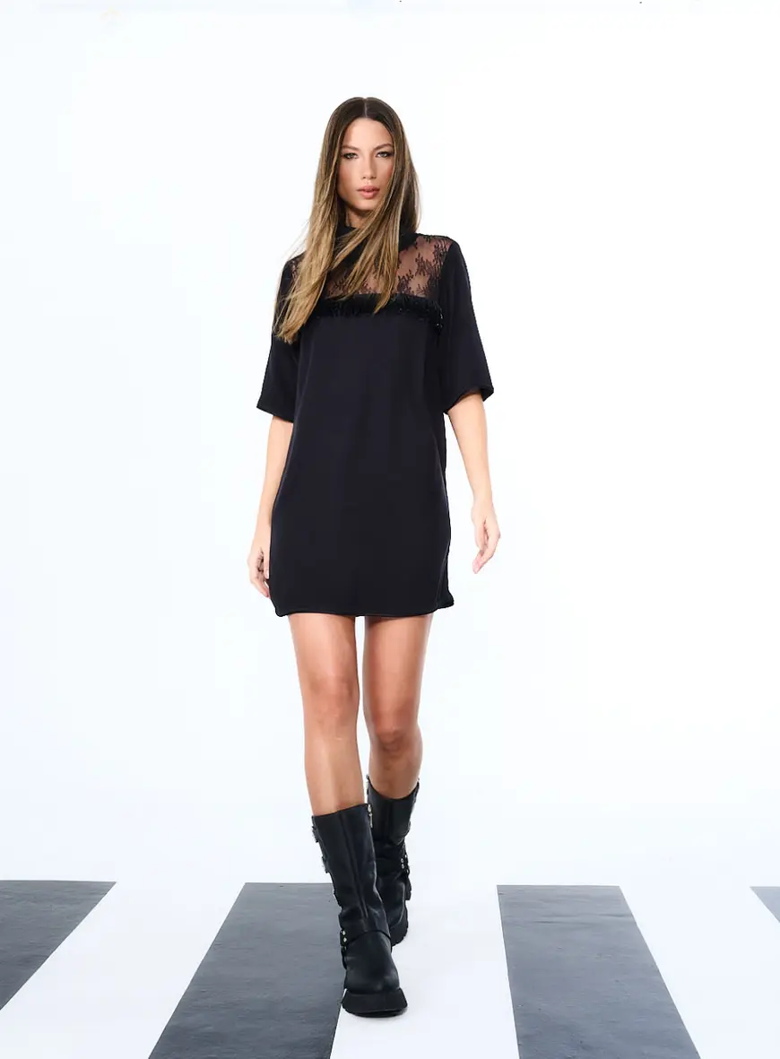 Vestido Detalhe Renda Preto 2