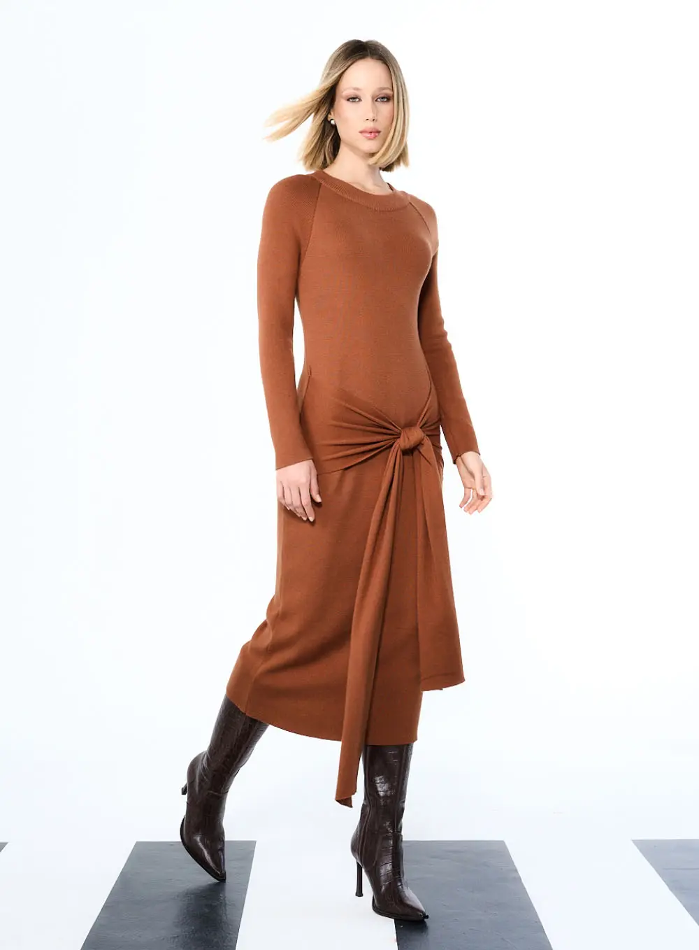 Vestido Tricô Com Detalhe Em Amarração Marrom 3