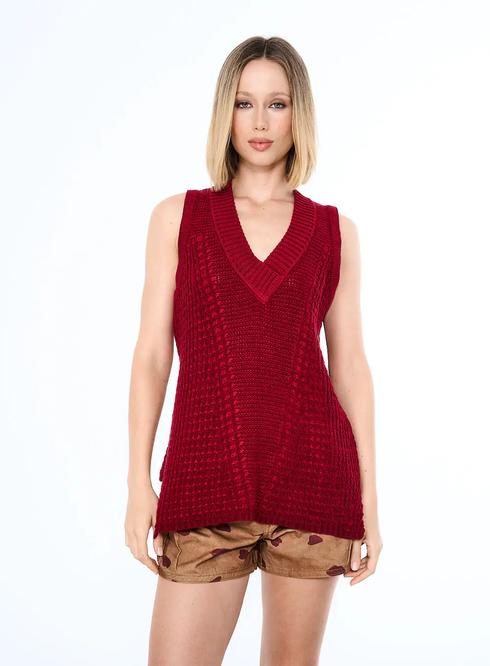 Colete Tricot Com Decote Em V Bordo 1