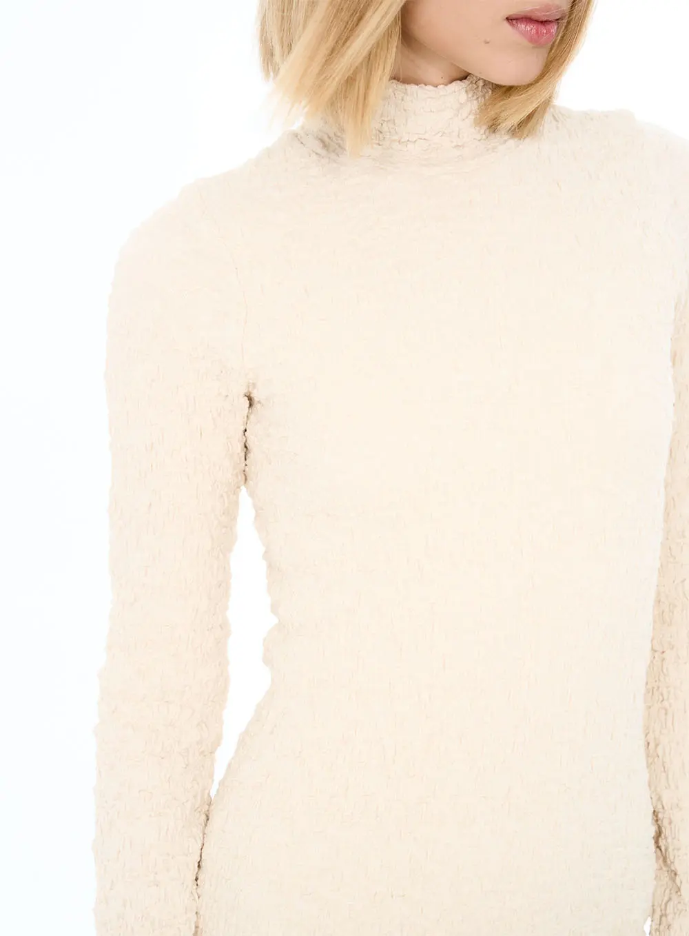 Vestido Gola Alta Com Textura Off Shell 1