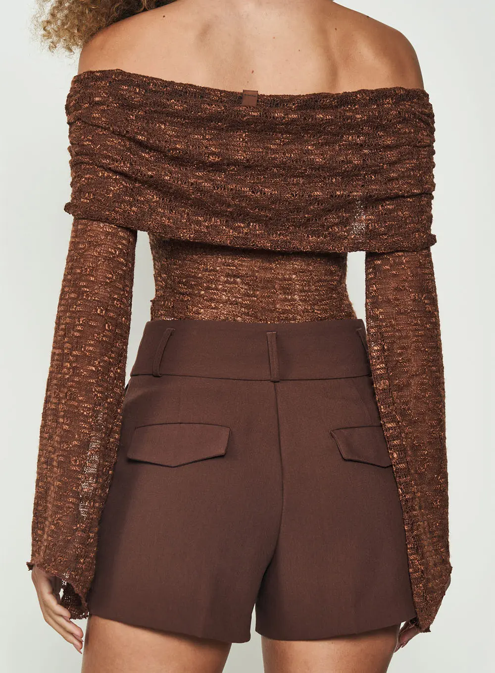 Blusa Feminina Slim Ombro A Ombro Marrom