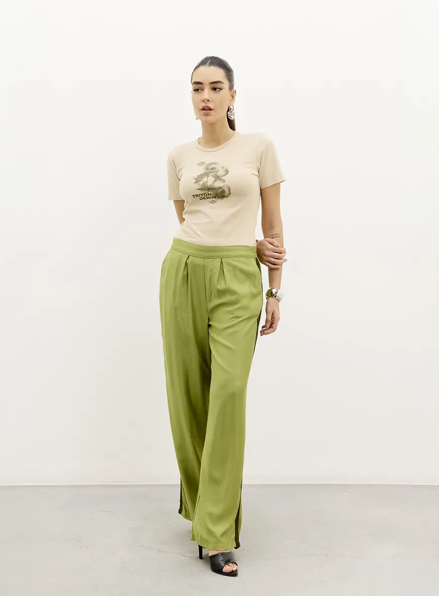 Calça Feminina Reta Cós Com Elástico Verde 3
