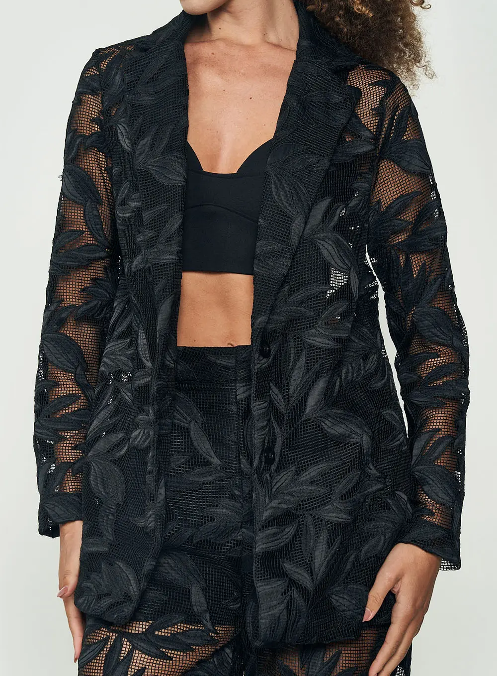 Blazer Bordado Em Tule Preto