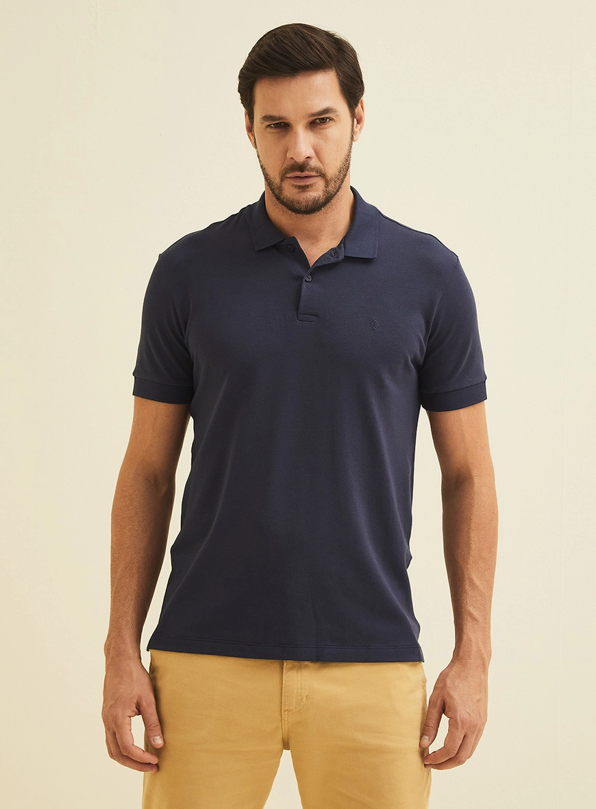 Polo Muscle Fashion Com Aplicação Azul