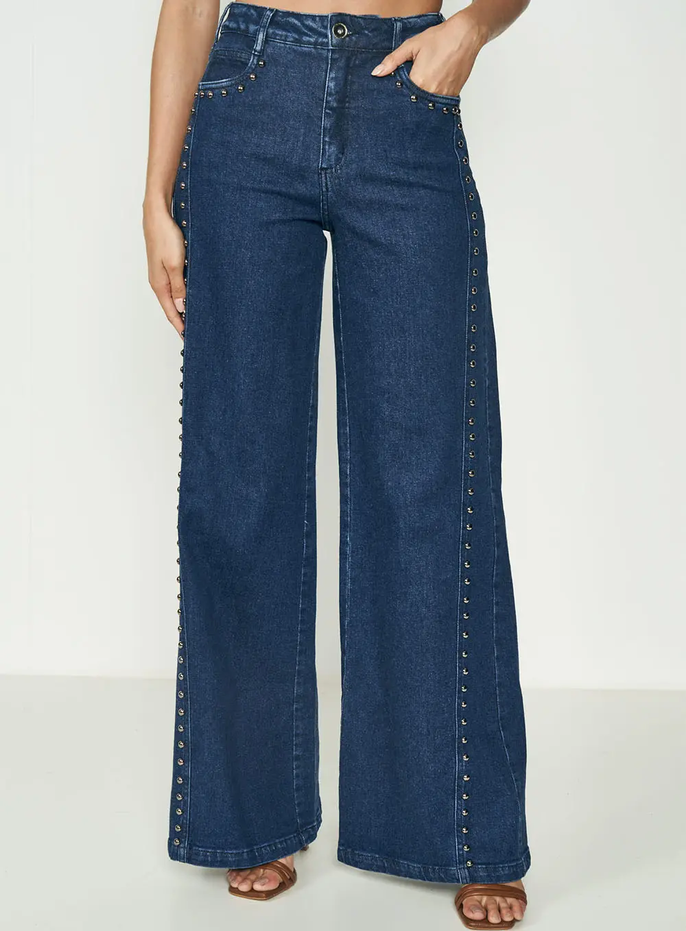 Calça Jeans Silvia Com Bordado Manual Índigo