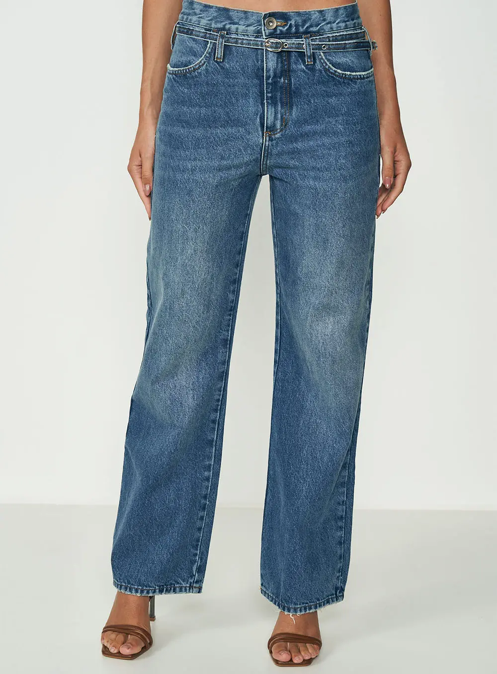 Calça Feminina Jeans Com Cinto - Leoni Índigo