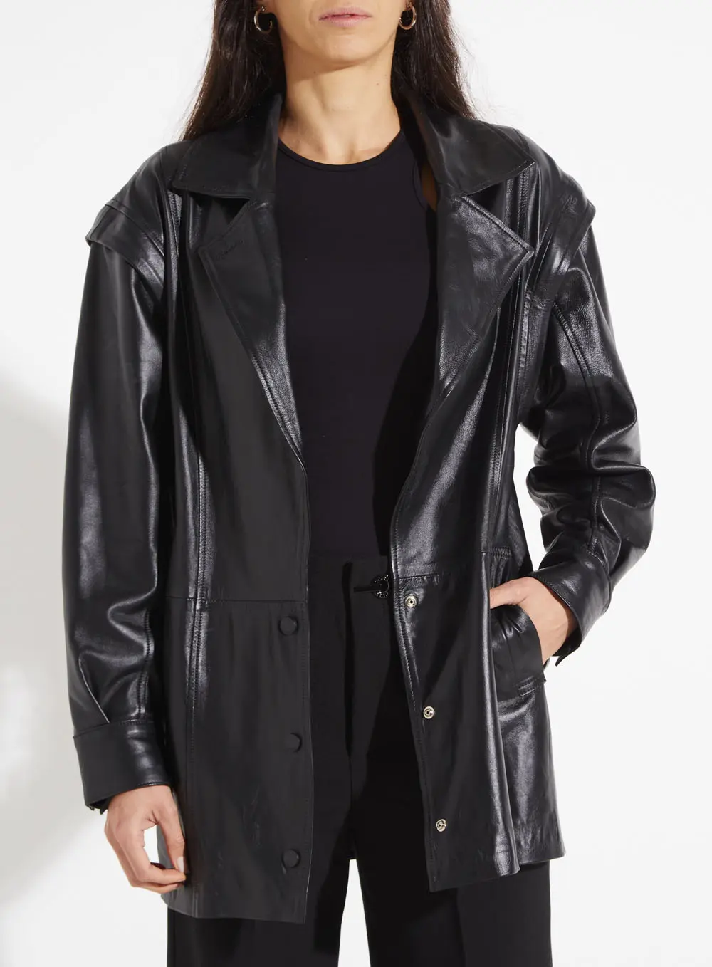 Jaqueta Leather Long Preto