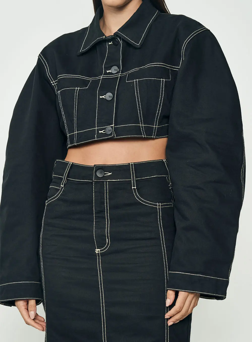 Jaqueta Cropped Stitch Preto