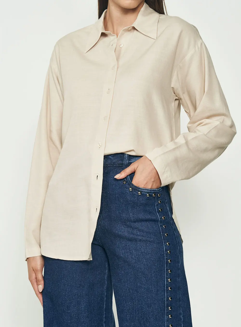 Camisa Alfaiataria Manga Longa Bege