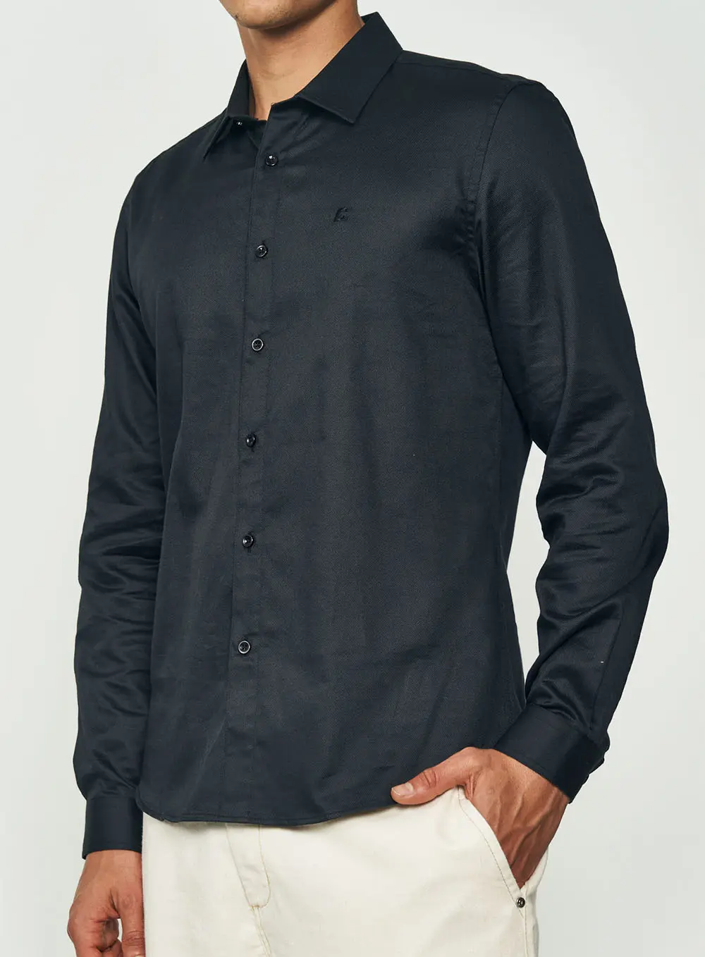Camisa Oxford Manga Longa Preto