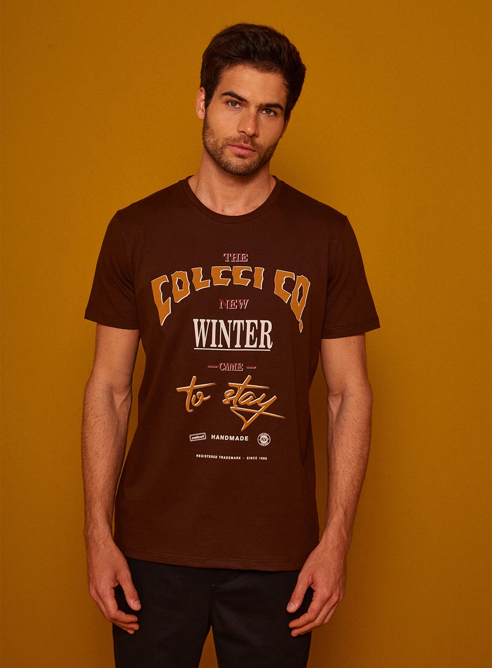 Camiseta Estampada Slim Marrom