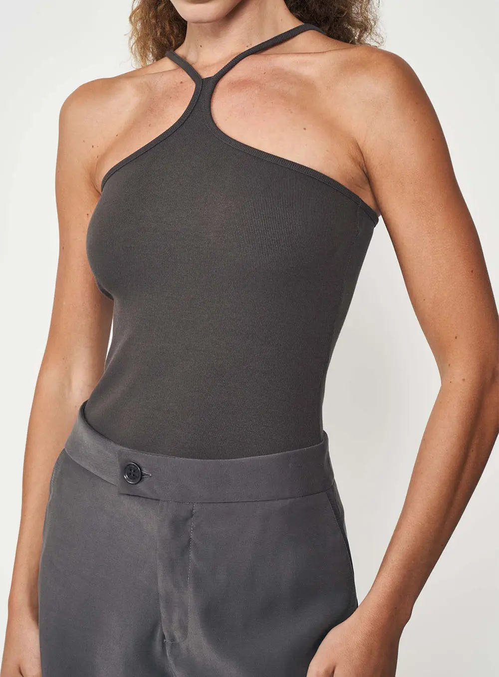Blusa Feminina Canelada Halter Cinza