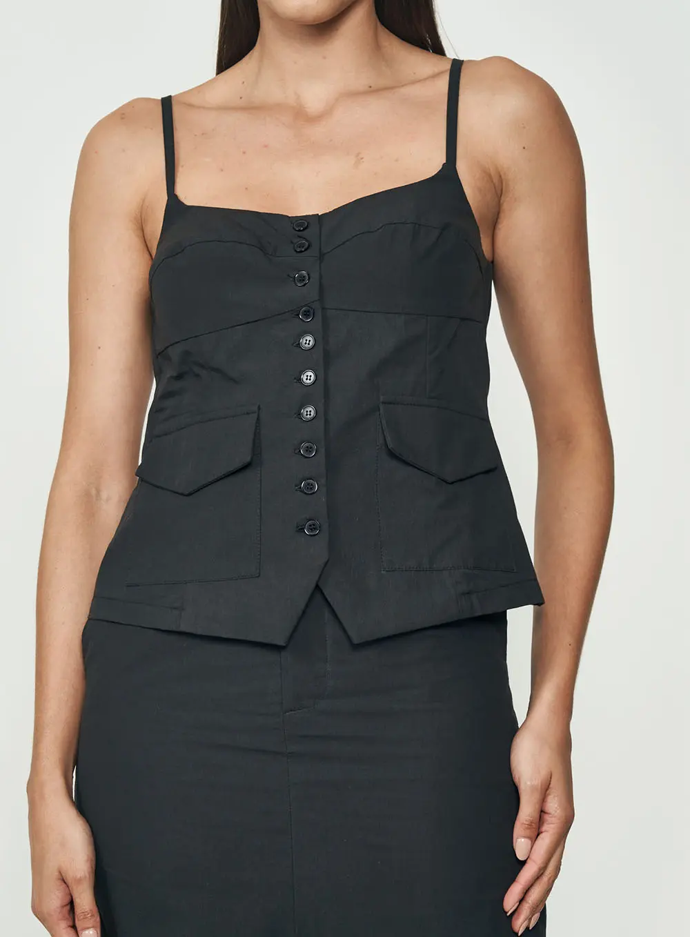 Blusa Alfaiataria Com Bolsos Frontais Preto