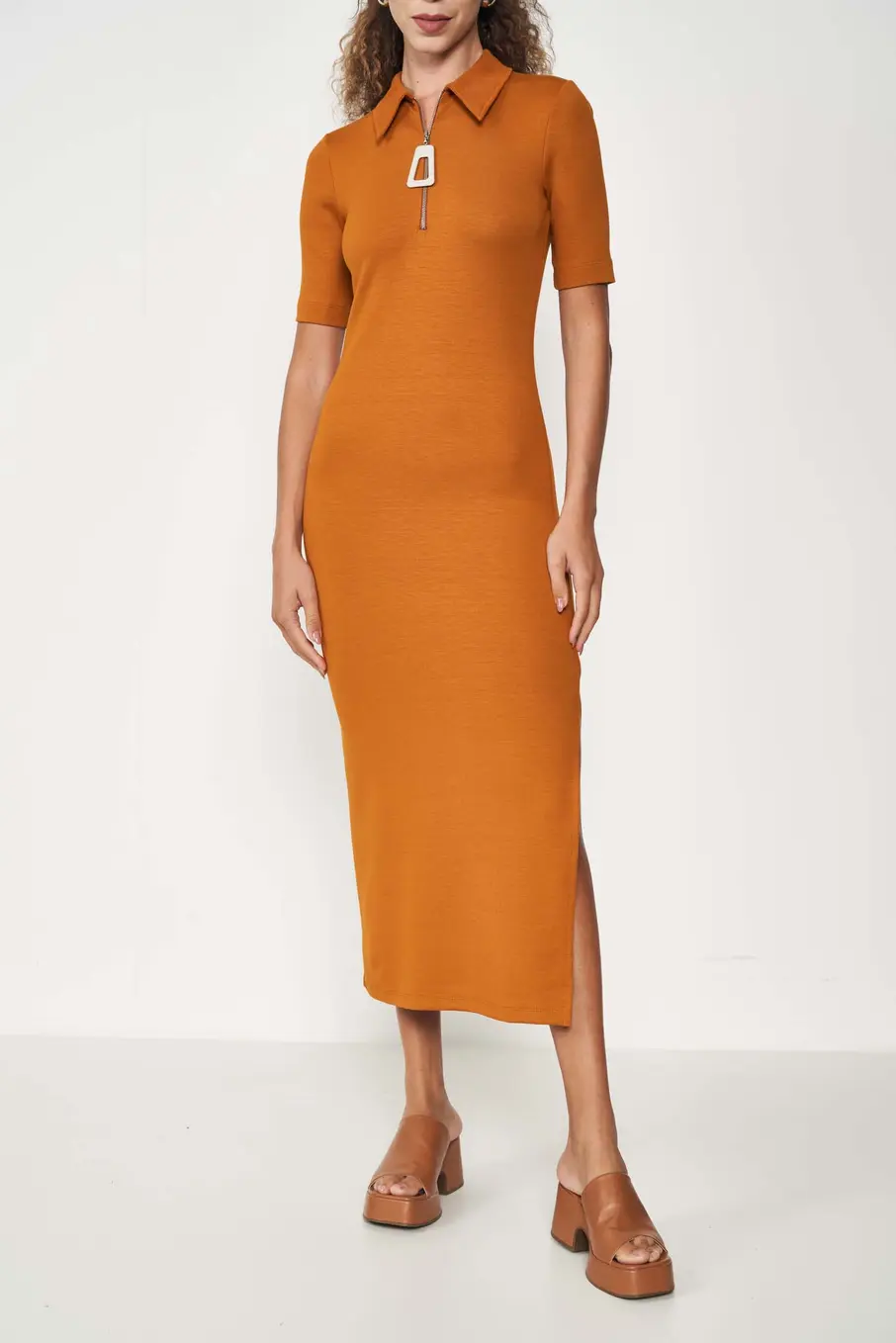 Vestido Zíper Elegance Amarelo Pumpkin