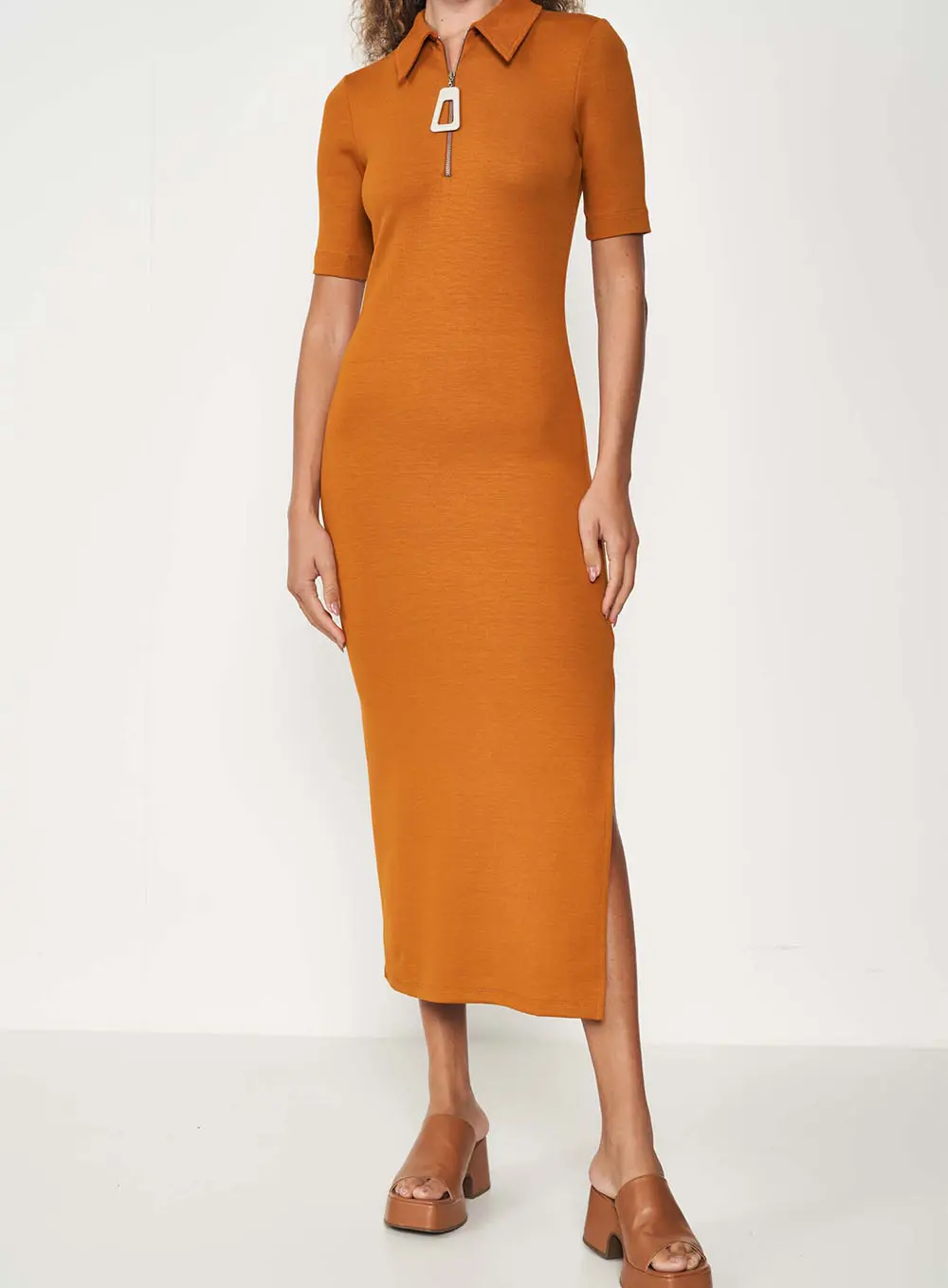 Vestido Zíper Elegance Amarelo Pumpkin