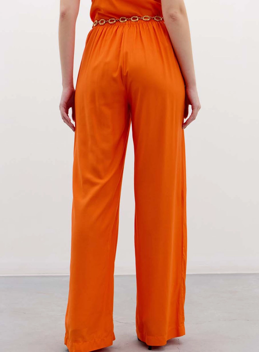 Calça Feminina Reta Tecido Plano Laranja 3
