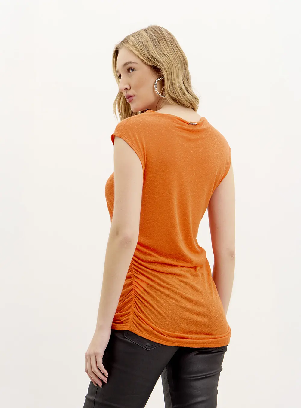 Blusa Linho Drapeado Lateral Laranja 3