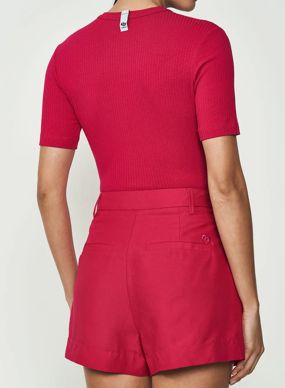 Blusa Canelada Slim Manga Curta Rosa Timeless