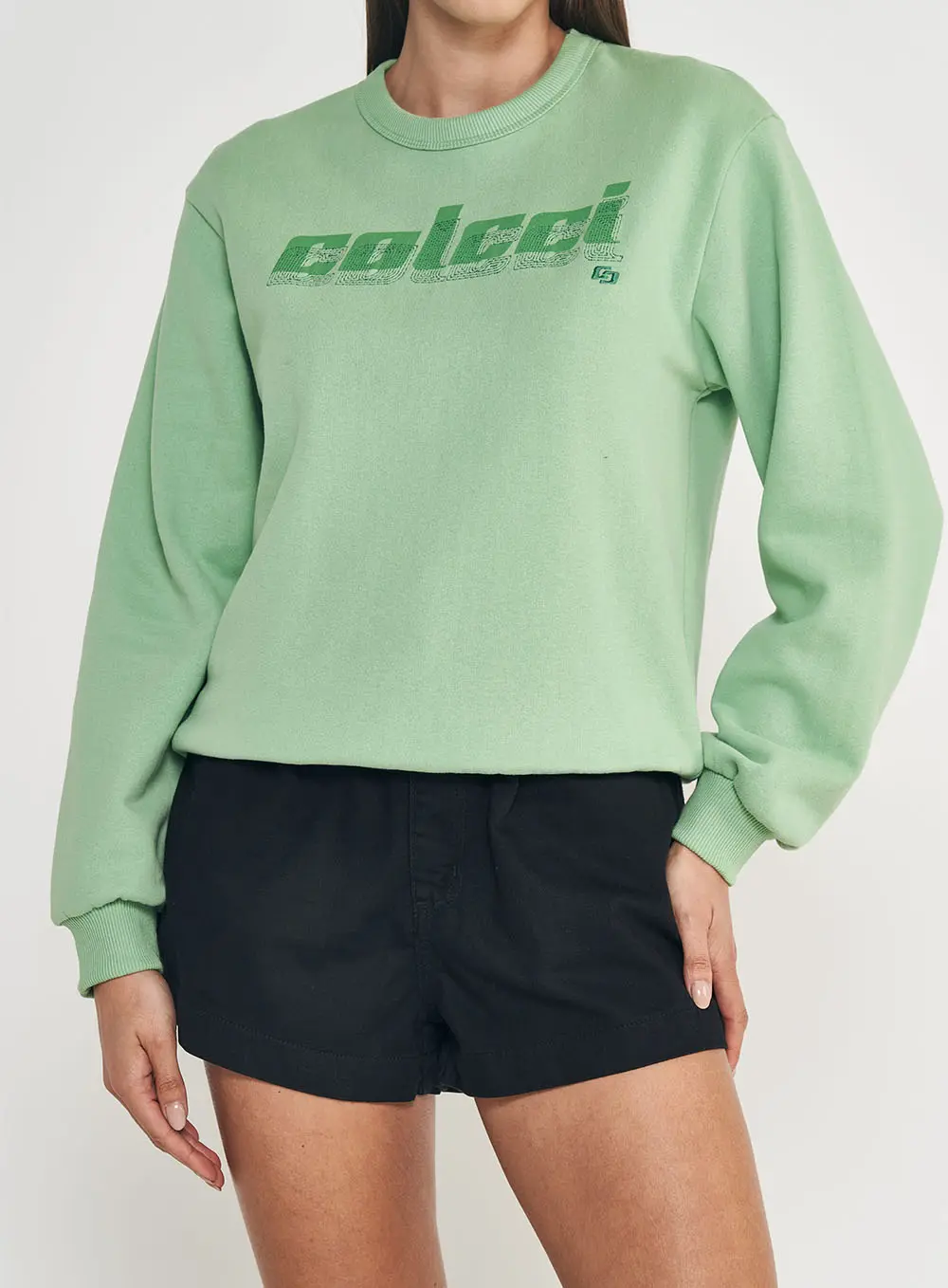 Blusão Moletom Feminino Com Logo Gola Redonda Verde Veggir